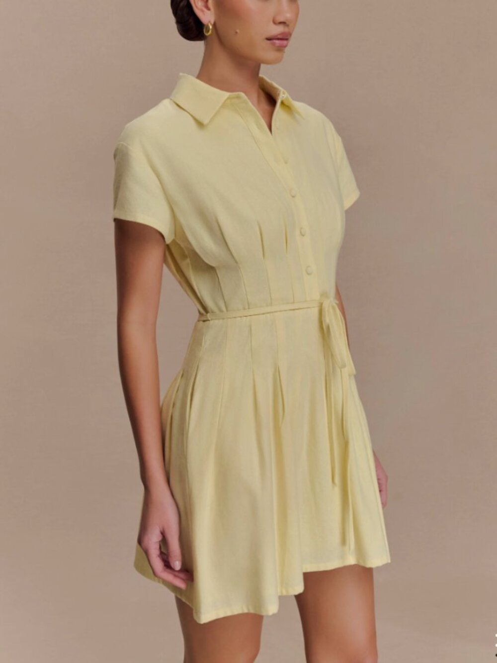 Meshki NWT Aysha Buttoned Linen Mini Dress - Lemon, L - Picture 4 of 15